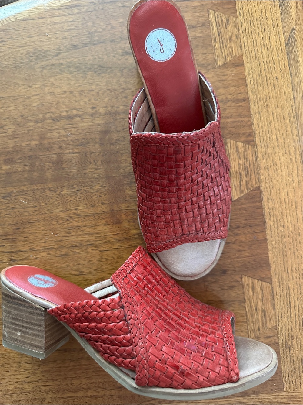 Journee Collection Red Woven Open-Toe Slide Heels